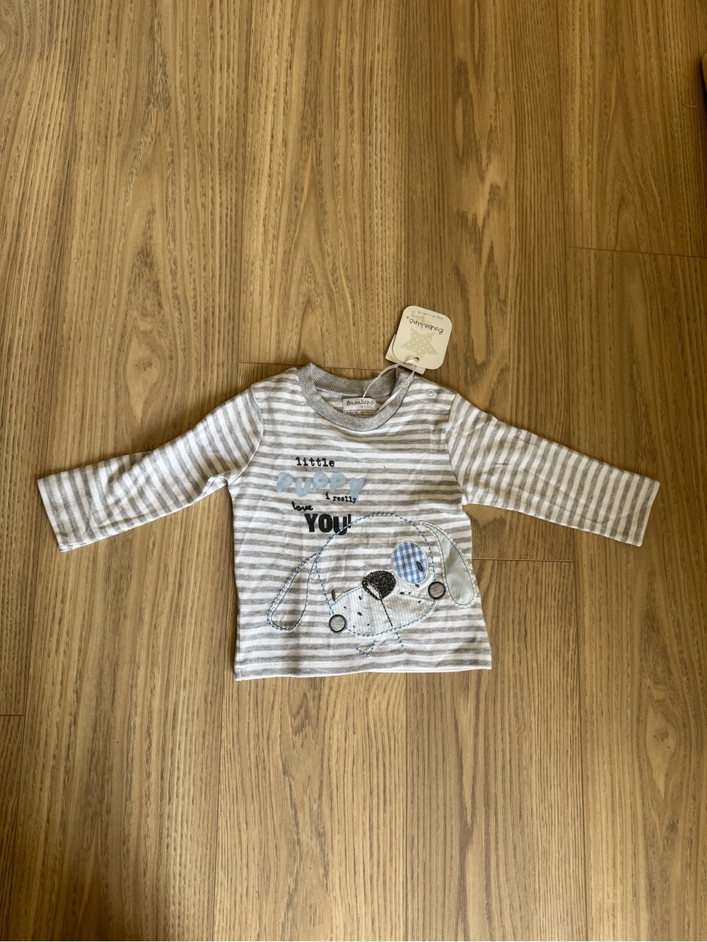 Babaluno Gray Striped Puppy Long-Sleeve Tee for Kids NWT